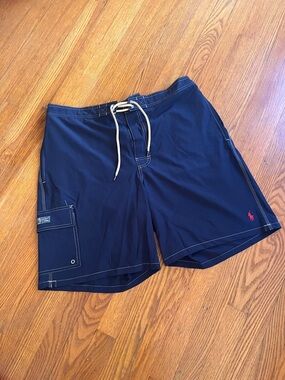 Polo by Ralph Lauren Navy Blue Men’s Swim Board Shorts with Red Pony